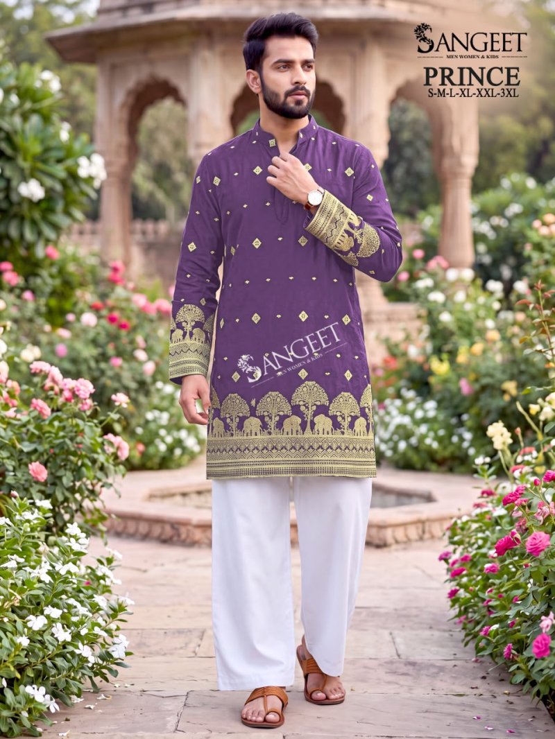 Sangeet Prince Rayon Crush Embroidery Short Mens Kurta